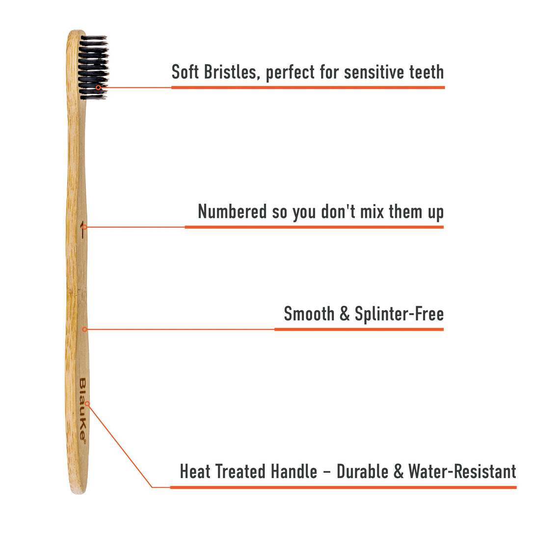 Bamboo Toothbrush Soft Bristles 4-Pack - Biodegradable Toothbrushes - Wooden Toothbrushes - Recyclable Toothbrushes - Bamboo Toothbrush Set - Bamboo Toothbrushes 5