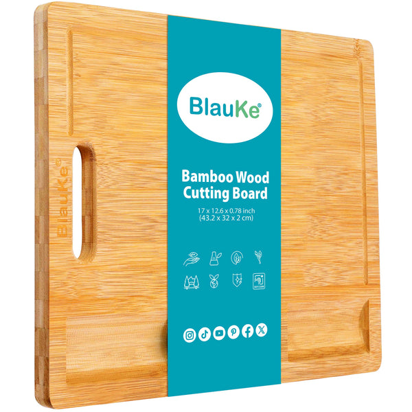 BlauKe® Wood Cutting Board for Kitchen 43x32cm – Extra Large Bamboo Cutting Board with Juice Groove, Butcher Block, Wooden Chopping Board, Serving Tray
