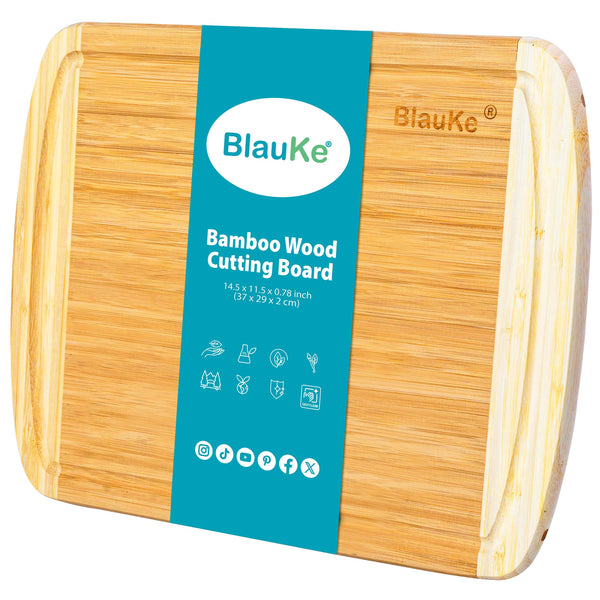 Wood Cutting Board for Kitchen – 37x29cm Large Bamboo Cutting Board with Juice Groove – Wooden Chopping Board, Serving Tray, Butcher Block – BlauKe®