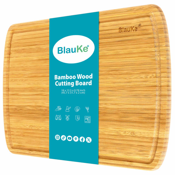 BlauKe® Wood Cutting Board for Kitchen – 45x31cm Extra Large Bamboo Cutting Board with Juice Groove – Wooden Chopping Board, Serving Tray, Butcher Block