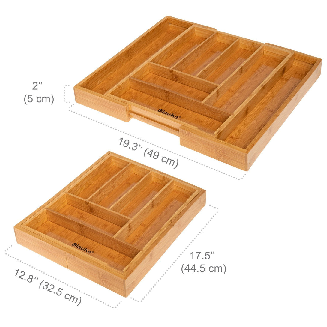 Expandable Bamboo Drawer Organizer - Expandable Cutlery and Utensil Drawer Organizer - Large Kitchen Drawer Organizer - Adjustable Cutlery Drawer Tray Organizer with 8 Compartments 20-7