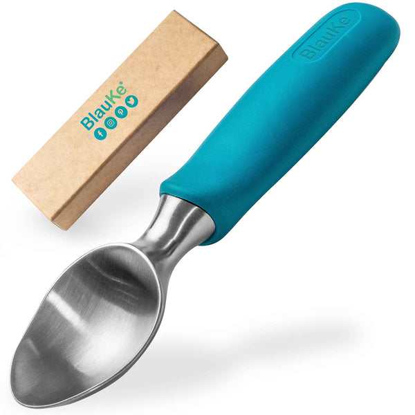 BlauKe® Stainless Steel Ice Cream Scoop – Professional Ice Cream Scooper with Comfortable Non-Slip Rubber Grip – Heavy Duty Dishwasher Safe Baller Scoop